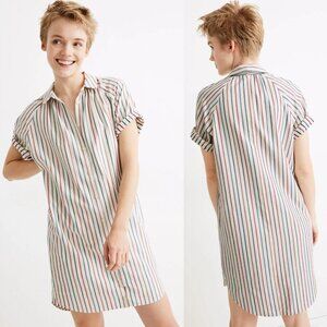 Madewell Cream Blue Red Striped Raglan-Sleeve Shirtdress - 47205